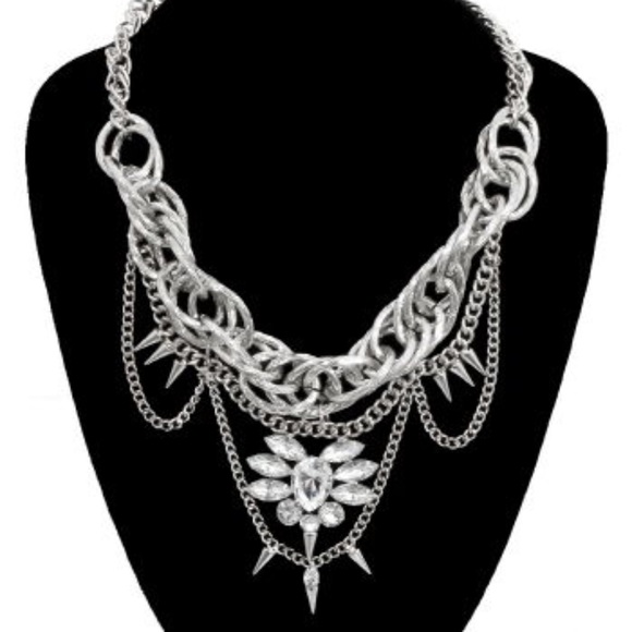 Silver Chain Drop with Stone Necklace and Earrings - Picture 1 of 3